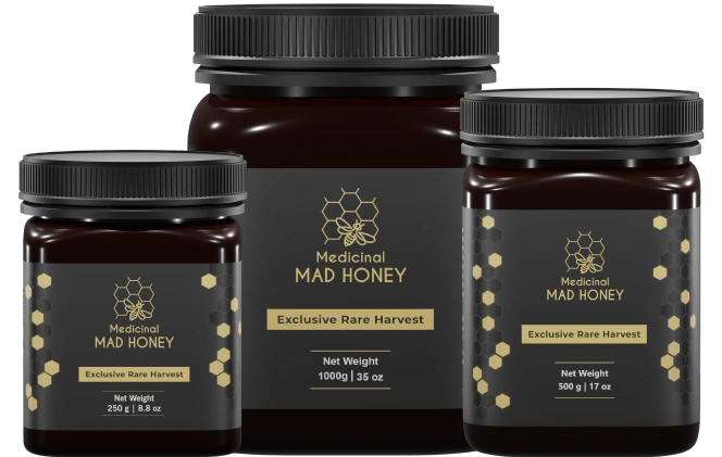 Three different package of mad honey from Nepal on sale by MMH